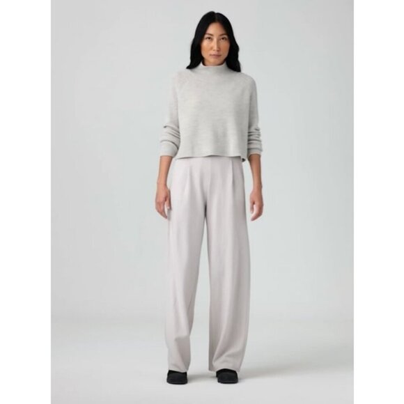 💕EILEEN FISHER💕 Boiled Wool Jersey Pleated Wide-Leg Pant ~ Chalk Large L NWT - Picture 1 of 12